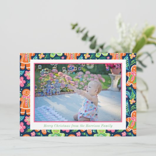 Bright Palm Beach Kerstmis Gingerbread Foto Feestdagenkaart (Staand voorkant)