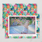 Bright Palm Beach Kerstmis Sneeuwman Foto Feestdagenkaart (Voorkant / Achterkant)