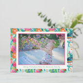 Bright Palm Beach Kerstmis Sneeuwman Foto Feestdagenkaart (Staand voorkant)