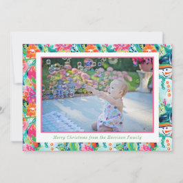 Bright Palm Beach Kerstmis Sneeuwman Foto Feestdagenkaart