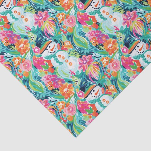 Bright Palm Beach Kerstmis Sneeuwman Tissuepapier (Detail)