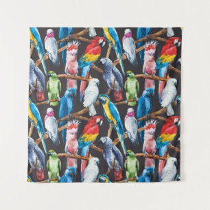 Bright papegaai: tropische waterverf behang. wandkleed