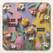 Bright Paper Cut Style Bunny & Easter Egg Party Kartonnen Onderzetters (Voorkant)