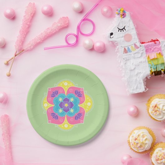 Bright pastel Lotus Rangoli Papieren Bordje (Feest)