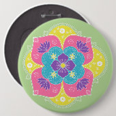 Bright pastel Lotus Rangoli Ronde Button 6,0 Cm (Voorkant /achterkant)