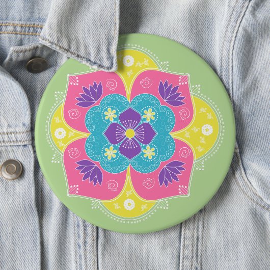 Bright pastel Lotus Rangoli Ronde Button 6,0 Cm (In situ)