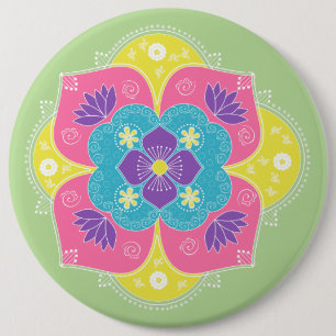 Bright pastel Lotus Rangoli Ronde Button 6,0 Cm