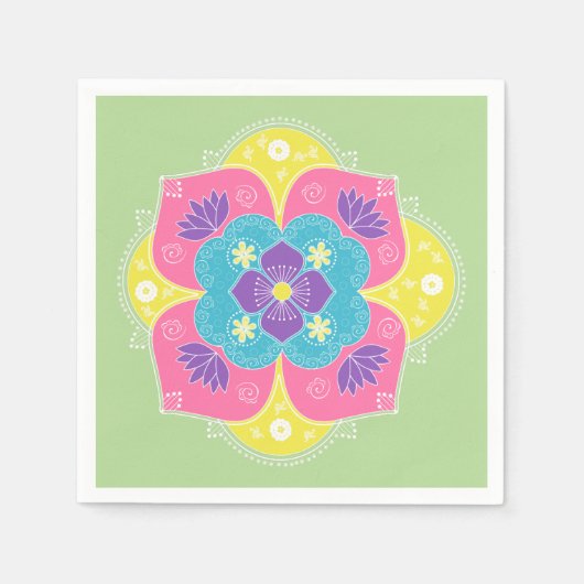 Bright pastel Lotus Rangoli Servet (Voorkant)