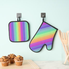 Bright Pastel Rainbow Stripe Ovenwant & Pannenlap Set