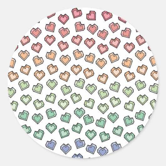 Bright Pastel Regenboog Edelsteen Hartpatroon Ronde Sticker (Voorkant)