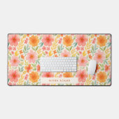 Bright Pattern Pink Orange Watercolor Floral  Bureaumat (Keyboard & Muis)