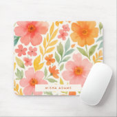 Bright Pattern Pink Orange Watercolor Floral  Muismat (Met muis)