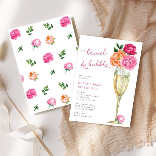Bright Peony Brunch and Bubbly Bridal Shower Kaart