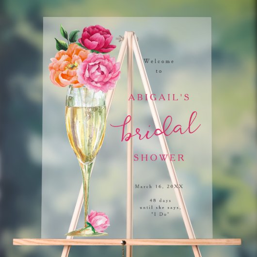 Bright Peony Champagne Glas Vrijgezellenfeest Fros Acryl Bord (Neutraal)