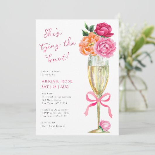 Bright Peony Tying the Knot Vrijgezellenfeest Kaart (Staand voorkant)