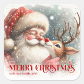 Bright Personalized Santa and Rudolph Holiday Gift Vierkante Sticker (Voorkant)