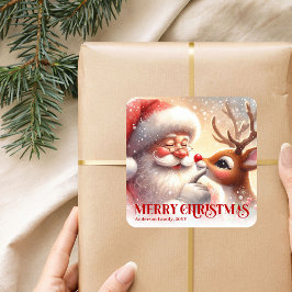 Bright Personalized Santa Rudolph Christmas Gift  Vierkante Sticker
