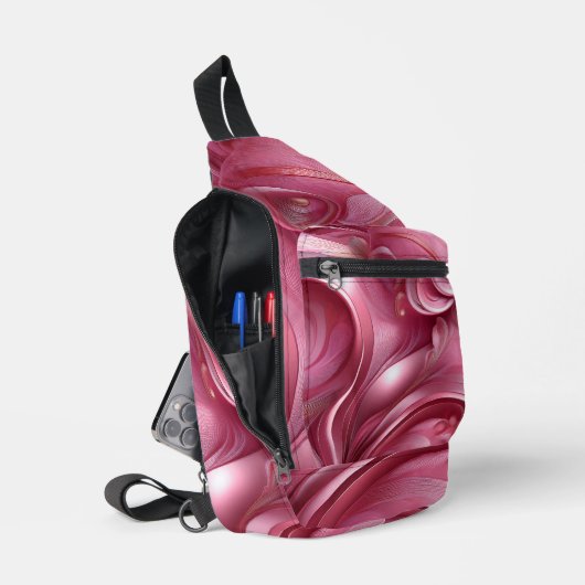 BRIGHT PINK ABSTRACT SWIRLS SLING BAG (Open)