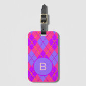Bright Pink and Blue Argyle Pattern Monogram Bagagelabel (Voorkant (verticaal))