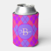 Bright Pink and Blue Argyle Pattern Monogram Blikjeskoeler (Blikje Voorkant)