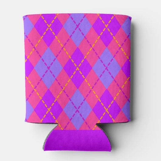 Bright Pink and Blue Argyle Pattern Monogram Blikjeskoeler (Achterkant)