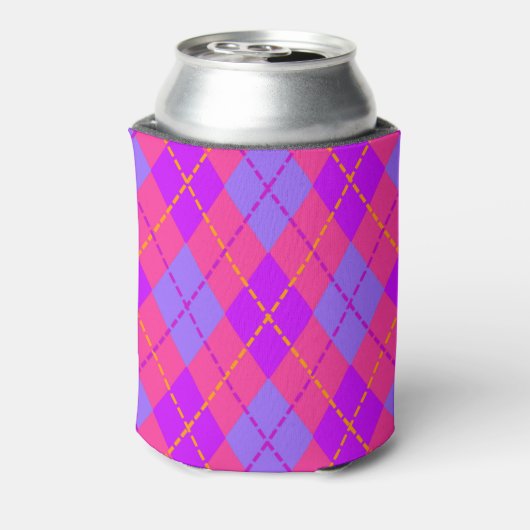 Bright Pink and Blue Argyle Pattern Monogram Blikjeskoeler (Blikje Achterkant)