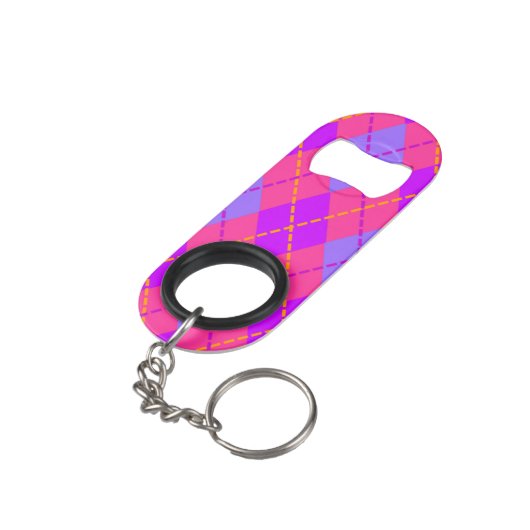 Bright Pink and Blue Argyle Pattern Monogram Mini Flessenopener (Achterkant Gekanteld)