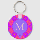 Bright Pink and Blue Argyle Pattern Monogram Sleutelhanger (Voorkant)