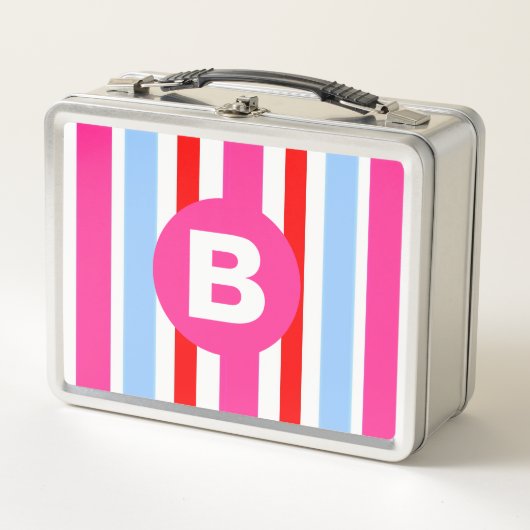 Bright Pink and Blue Candy Stripes Monogram (Voorkant)
