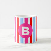 Bright Pink and Blue Candy Stripes Monogram Koffiemok (Center)