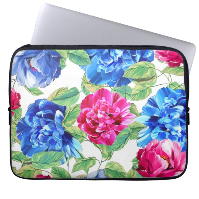 Bright Pink and Blue Floral Pretty Pattern Laptop Sleeve (Voorkant)