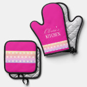 Bright Pink and Pola Dots  Ovenwant & Pannenlap Set (Voorkant / Achterkant)