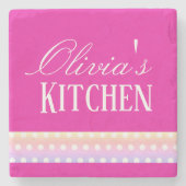 Bright Pink and Pola Dots Stenen Onderzetter (Voorkant)