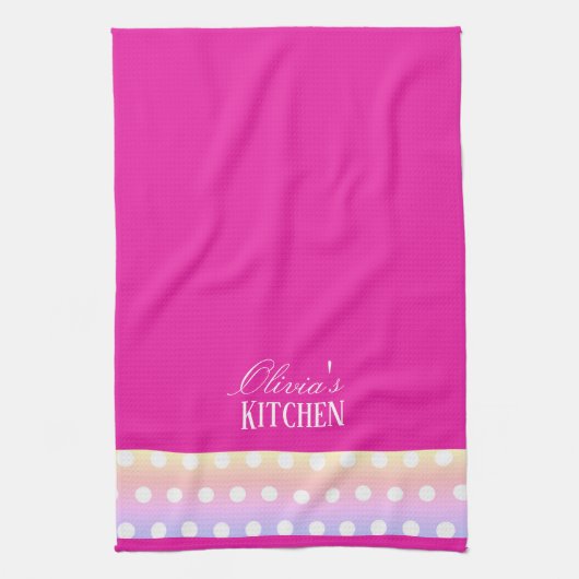Bright Pink and Pola Dots Theedoek (Verticaal)