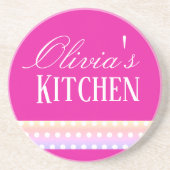 Bright Pink and Pola Dots Zandsteen Onderzetter (Voorkant)