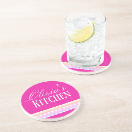 Bright Pink and Pola Dots Zandsteen Onderzetter