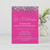 Bright Pink and Silver Glitter 30th Birthday Party Kaart (Staand voorkant)