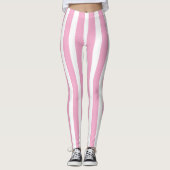 Bright Pink and White Striped Stylish Leggings (Voorkant)