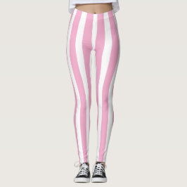 Bright Pink and White Striped Stylish Leggings