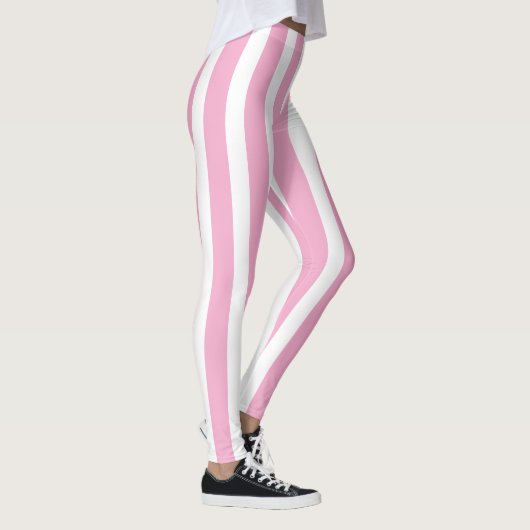 Bright Pink and White Striped Stylish Leggings (Rechts)