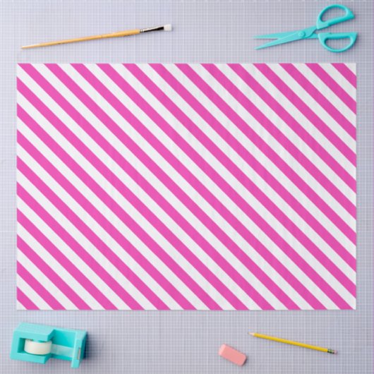 Bright Pink and White Striped Tissuepapier (Craft)