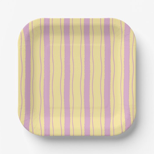 Bright Pink and Yellow Wavy Stripes Papieren Bordje (Voorkant)