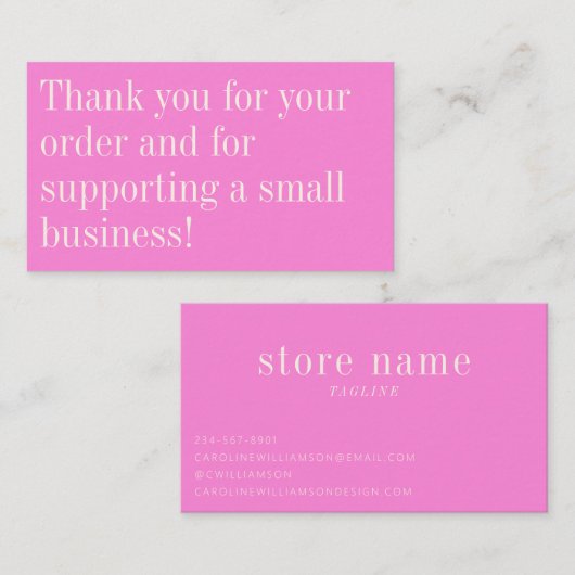 Bright Pink Bedankt Bericht Boutique Verpakking Visitekaartje (Voorkant / Achterkant)