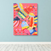 Bright Pink Birds, Stippen Kleurrijke Abstracte Fo Canvas Afdruk (Insitu (Houten vloer))