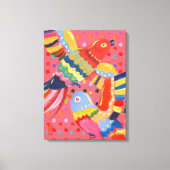 Bright Pink Birds, Stippen Kleurrijke Abstracte Fo Canvas Afdruk (Voorkant)