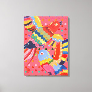 Bright Pink Birds, Stippen Kleurrijke Abstracte Fo Canvas Afdruk