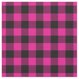 Bright Pink & Black Gingham Plaid Stof
