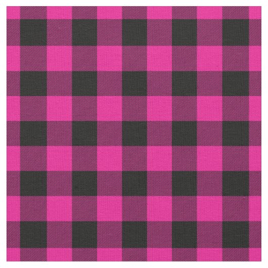 Bright Pink & Black Gingham Plaid Stof (Close Up)