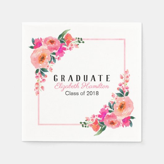 Bright Pink Botanische Bloemen Afstudeerfeest Servet (Voorkant)