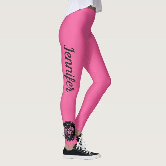 BRIGHT Pink Breast Cancer Support Leggings NAME (Rechts)